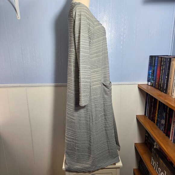 Lularoe Medium Gray Textured Striped Longsleeve Maxi Duster Cardigan (Flaw) - Picture 6 of 11
